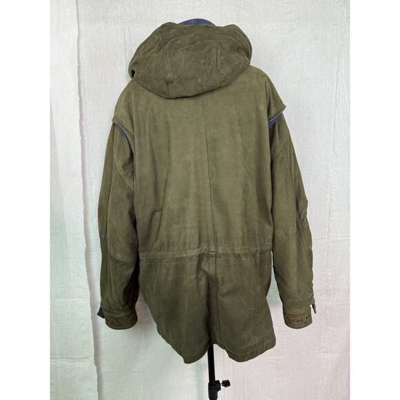 Marc New York Suede Leather Jacket Mens X-Large Long Zip Hood Up Coat Lining Vtg - Picture 5 of 16